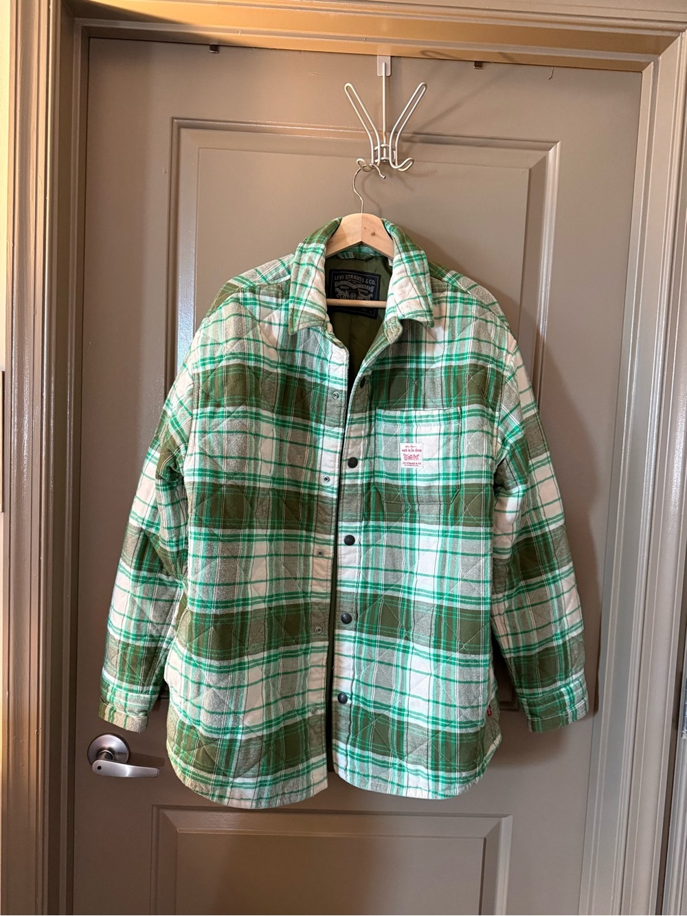 Levi's Green and White Plaid Button-Down Shirt